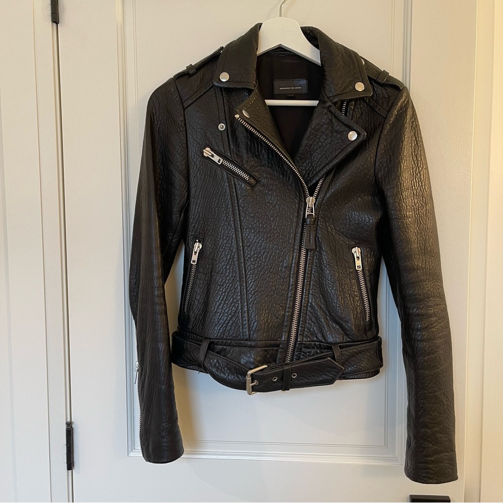 Black leather Mackage x Aritzia Rumer jacket